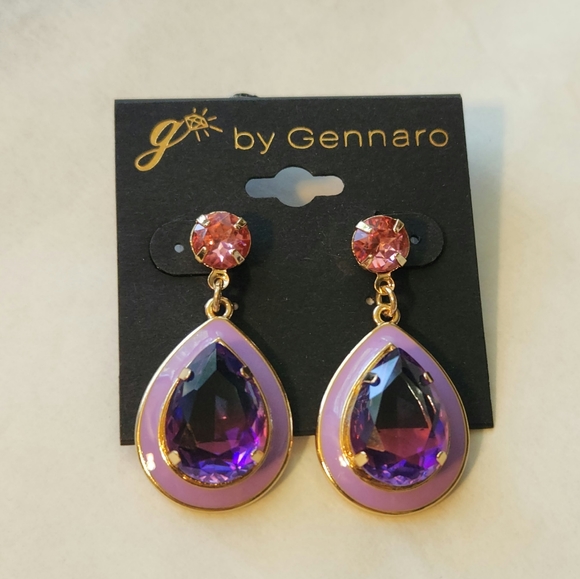 Purple Dangle Teardrop Statement Earrings by Genarro - Picture 1 of 5